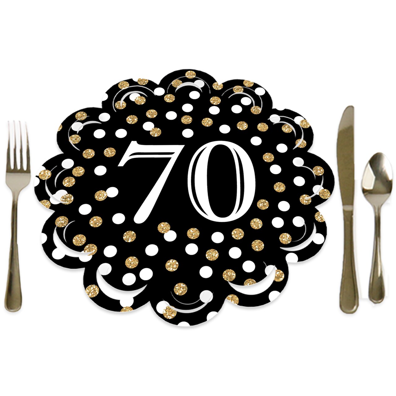 Big Dot of Happiness Adult 70th Birthday - Gold - Birthday Party Round Table Decorations - Paper Chargers - Place Setting For 12